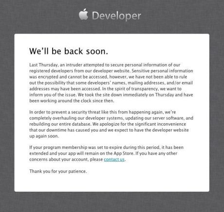アップル開発者向けサイトの閉鎖続く、侵入者が登録者情報狙う 【@maskin】